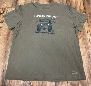 Life Is Good Jeep Crusher Tee Large Olive Green Short Sleeved 100% Cotton - Picture 1 of 2