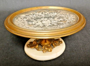 Superbe coupelle vide poche sur pied en marbre en laiton et verre à insert métal - Bild 1 von 8