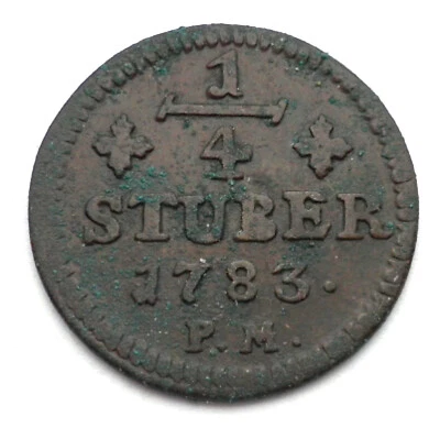 GERMAN STATES JULICH-BERG 1/4 STUBER 1783 PM KM#205 Karl Theodor. 1L6.1 - Image 1 of 2