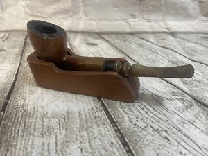 Pipa para fumar tabaco de madera artesanal danesa vintage y soporte de descanso - Imagen 1 de 7