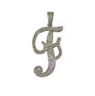 Initial Letter "F" Pendant for Necklace Silver with Rhinestones