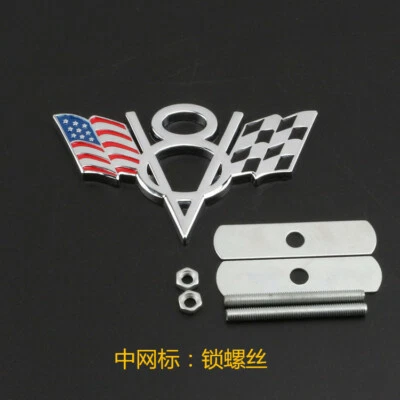 Silver V8 American US USA Flag Chrome Metal Front Emblem Badge For Chevrolet Car - Image 1 of 4