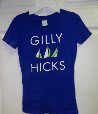 Juniors Gilly Hicks Sydney Blue Fitted Shirt Size XS Cap Sleeve Sailboat - Image 1 of 4