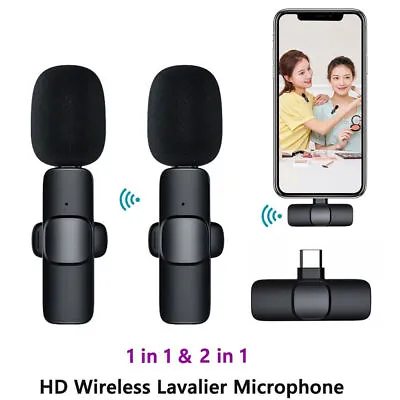 2X Wireless Lavalier Microphone For Phone Android IPhone Vlog Live Stream Mic • 14.66£