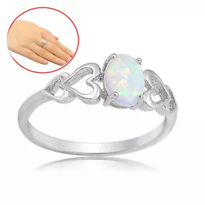 925 Silver Fashion Jewelry Opal CZ Women Wedding Engagement Party Ring Size 6-10 - Picture 1 of 11