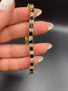 Yellow gold finish created diamond black onyx bracelet Gift Idea COMES IN A BOX - Picture 1 of 5