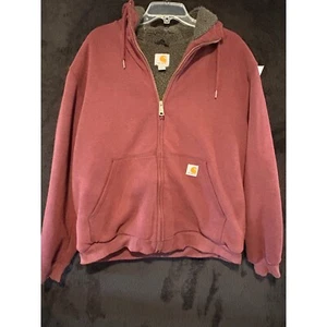 Carhartt 100072 Full Zip Sherpa Lined Hoodie Jacket Burgundy Red Workwear Large - Picture 1 of 7
