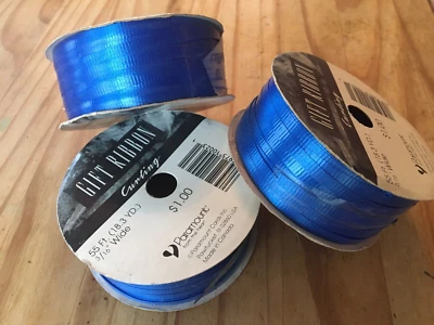 LOT OF 3 VINTAGE BLUE CURLING GIFT  RIBBON ROLLS BY PARAMOUNT 55 FEET 3/16" WIDE - Image 1 of 4