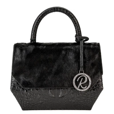 Bolso con asa superior de diseñador Raviani negro de cuero peludo en relieve de cocodrilo Foto 1 de 4