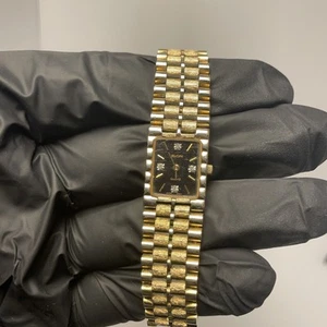 Vintage Elgin FM116-017 GP/Steel Black Dial Diamond Markers Quartz Men's Watch - Picture 1 of 7