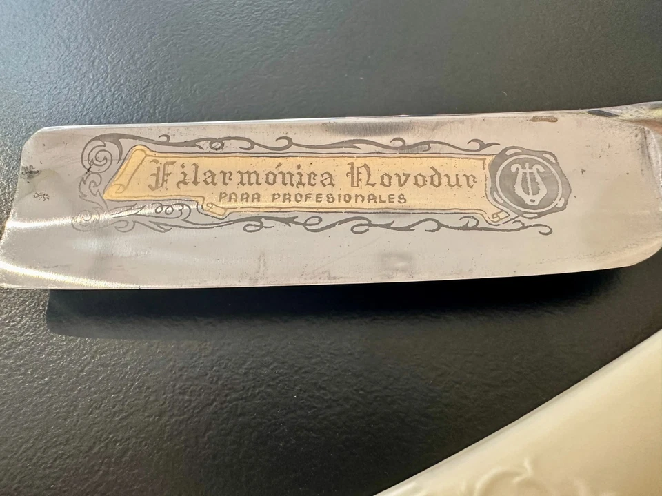 straight razor vintage Filarmonica novodur 14 rasoio mano libera shave ready - Immagine 1 di 4