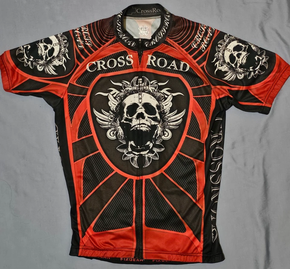 Camiseta FixGear Ciclista Grande Cruzada Estampado Calavera Cremallera Completa Manga Corta Foto 1 de 4
