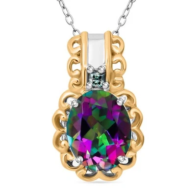 Mystic Topaz and Moissanite Pendant Chain 20" Rhodium Plated Sterling 2.90ctw - Image 1 of 4