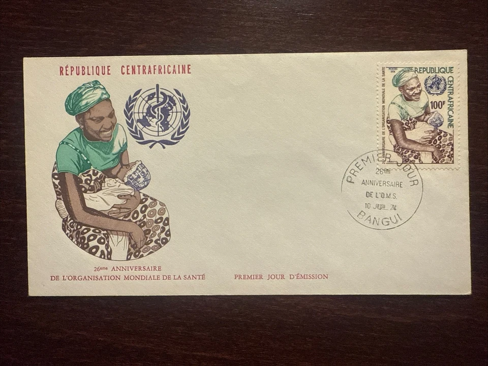 FUNDA CENTRO ÁFRICA FDC AÑO 1974 QUIÉN AMAMANTA SALUD MEDICINA SELLOS Foto 1 de 1