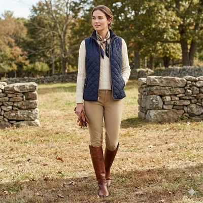 Chaleco Acolchado Crown & Ivy Icon 4X Azul Marino Forrado a Cuadros Ecuestre Preppy Nuevo con Etiquetas Foto 1 de 4