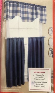 NIP Better Homes & Gardens 2 Window Tiers 1 Reversible Valance Kitchen Curtains - Picture 1 of 5