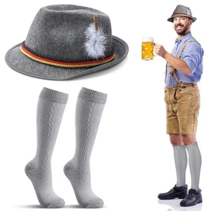 2 Pezzi Calzini Cappello Tedesco Oktoberfest Accessori Costume Uomo Cappello Bavarese Feath... - Foto 1 di 6