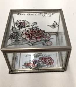 Decorative Stained Glass Mirror Box Hand Painted Flowers Made In Scotland - Picture 1 of 14