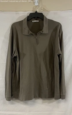 Мужской пуловер ZARA серо-коричневый 100% хлопок четверть молнии с воротником L - Изображение 1 из 4