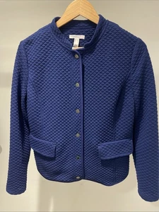 Isaac Mizrahi Live! Quilted Cropped Jacket  Navy Snap Up Women’s Small - Picture 1 of 9