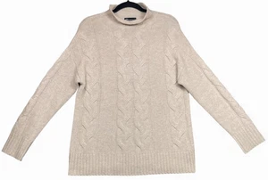 C By Bloomingdale's Cashmere Sweater Women M Beige Cable Knit Roll Neck Pullover - Picture 1 of 11