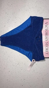 NWT Victoria's Secret Swim Blue Shimmer High-Waist Cheeky Bikini Bottom Size S - Picture 1 of 4