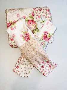 3-Piece Queen Size Printed Patchwork  Quilt Set - Pink Flower Floral Polka Dots - Picture 1 of 6