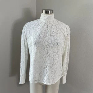 Lauren Ralph Lauren Blouse Womens 4P White Lace High Neck Long Sleeve Elegant - Picture 1 of 9