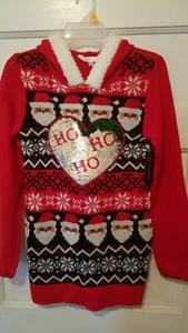 Nwts No Boundaries Jr Sz Med Red Ho Ho Ho Sequin Long Christmas Hooded Sweater - Picture 1 of 6
