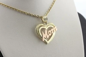 14K Yellow & Rose Gold MOM Heart Small Charm Pendant - Picture 1 of 7