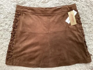 NEW AMERICAN RAG Faux Brown Suede Skirt Size 11 Mini A Line Back Zip - Picture 1 of 3