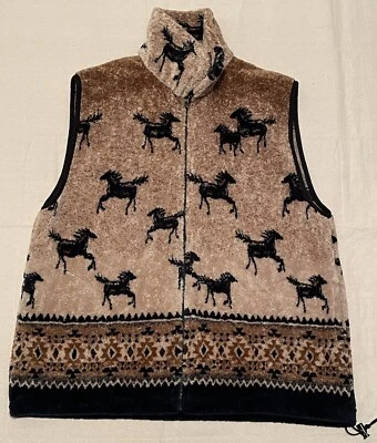 Mazmania Vest Adult 2XL Fleece Full Zip Sweater AOP Horses Western Vintage USA - Image 1 of 4