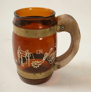 Tazza da cowboy in vetro marrone SiestaWare (C3L) vetro con manico in legno (JSF6) sella e speroni - Foto 1 di 7