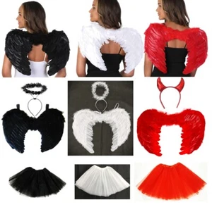 Angel Devil Fairy Feather Wings Halo Fancy Dress Costume Outfit Halloween Lot - Picture 1 of 1