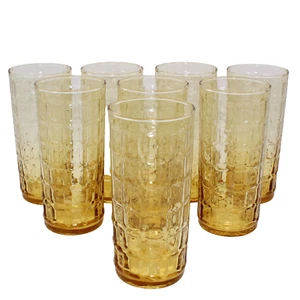 Vintage Libbey PISA GOLD Bernstein Gelb Fensterscheibe Gläser 8er Set - Bild 1 von 8