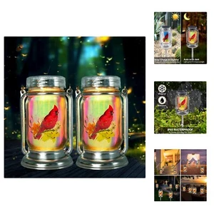 2 Pack Red Bird Solar Lanterns , Adorable Cardinal Theme in Silver Glass Maso... - Picture 1 of 9