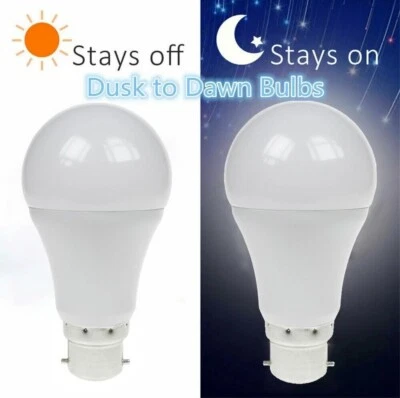 2x 6W LED GLS Dusk Till Dawn Sensor BC B22 Security Night Light Bulb 4000K Lamp - Image 1 of 3