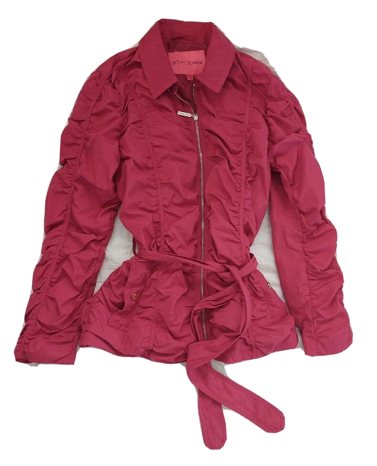 Chaqueta Rosa Nylon Primavera Verano Cinturón Acanalado Betsey Johnson XL Foto 1 de 4
