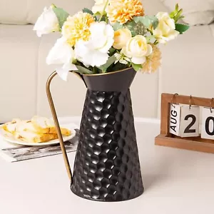 Elegant Black Metal Pitcher Vase Farmhouse Galvanized Flower Vase Rustic Deco... - Picture 1 of 9