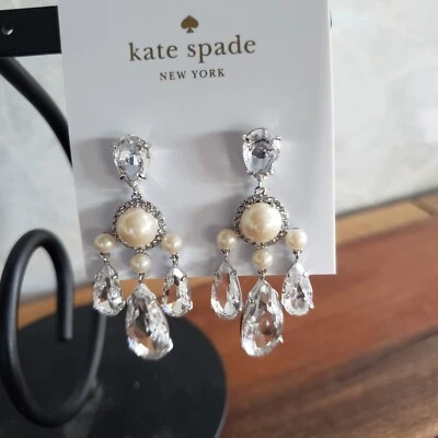 kate spade -Glitz and Glam -Pearl & Crystal Chandelier Earrings Cream/Silver-NWT - Image 1 of 4