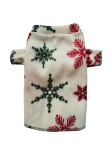 Red and Green Snowflakes Fleece Long Sleeve Shirt Dog Puppy Pet Clothes 4xs - L - Picture 1 of 4