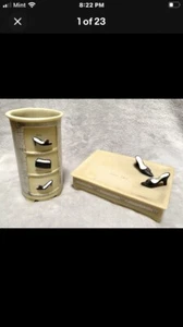 Vogue Couture Bathroom Set. Soap Dish And rinse glass Resin, Other 3 Wooden - Picture 1 of 12
