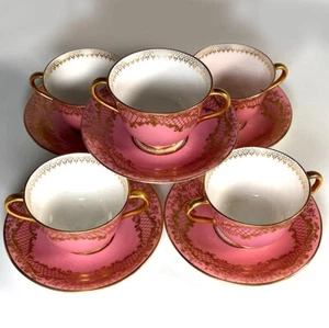 Antique Belle Epoch Raised Gold Enamel Cup & Saucer Set, 1895-1902 Royal Doulton - Picture 1 of 10