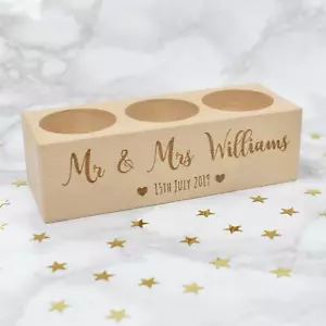 Personalised Tea Light MR & MRS Wooden Candle Holder Wedding or Anniversary Gift - Picture 1 of 4