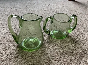 MCM Avocado Green Hand Blown Glass Sugar and Creamer Set - Picture 1 of 10