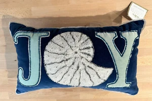 COASTAL COLLECTION JOY Lumbar Toss Pillow Shell Beaded Beach Blue 11x20 NEW - Picture 1 of 9