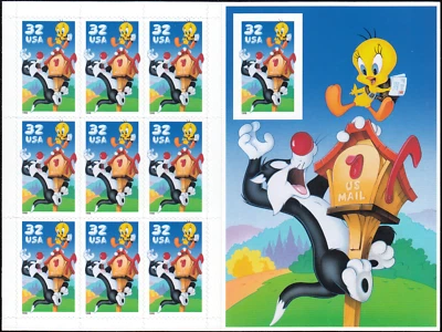 US Stamp #3205 – 1998 32¢ Sylvester and Tweety, G/VG, MNH, Booklet / 10 (1 impf) - Image 1 of 2