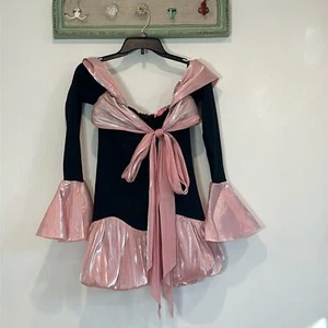 Sugar Thrillz Off the shoulder DESIRED REIGN Mini dress size medium pink black - Picture 1 of 5
