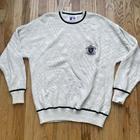 Men's Vintage 90's Nutmeg Colorado Rockies White Knit Crewneck Sweater Sz XL VTG Cover