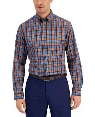 Club Room Mens Slim-Fit Performance Stretch Button Down Shirt Blue Orange Small - Image 1 of 4